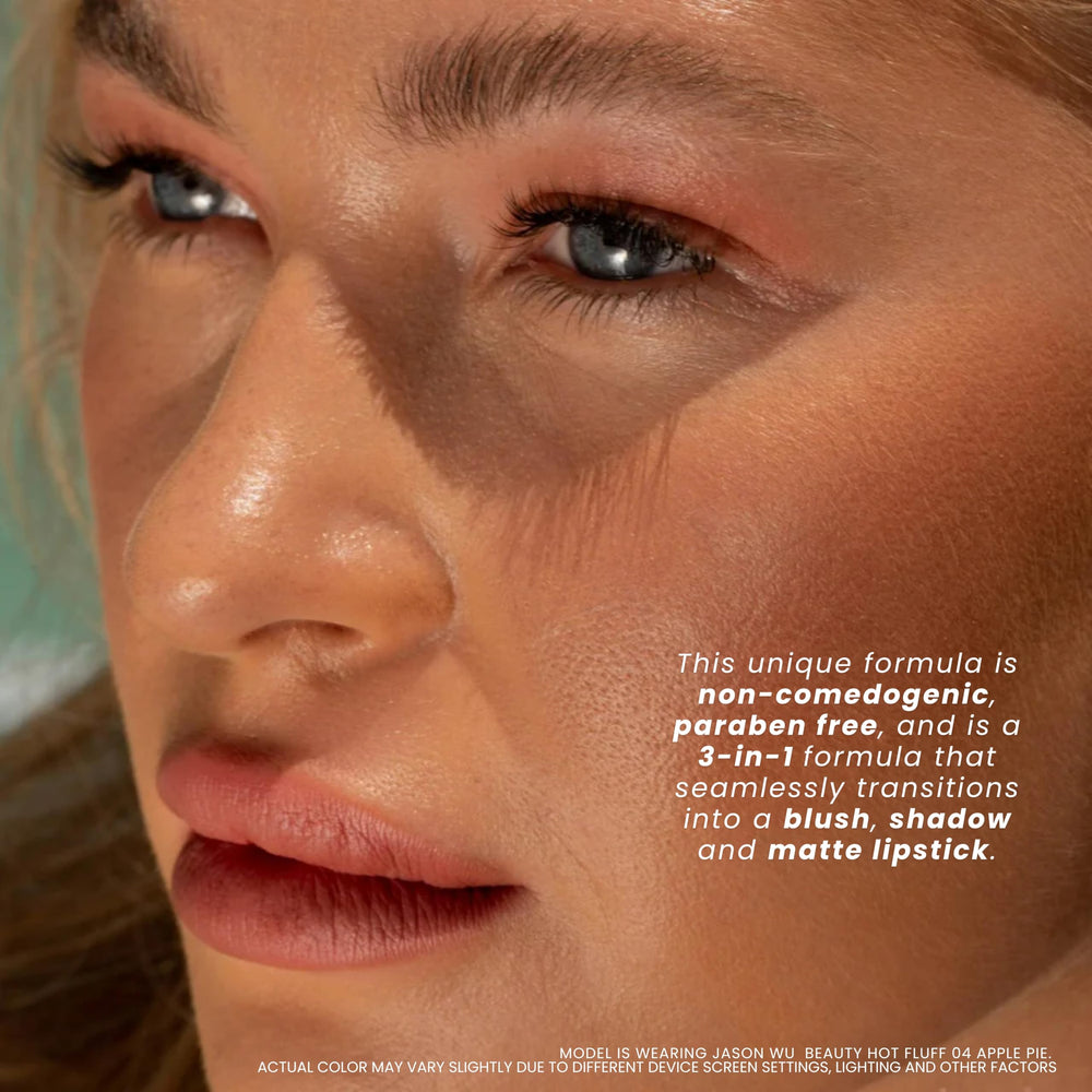 Jason Wu Hot Fluff Monochrome look shows cohesive color across lips cheeks eyes.