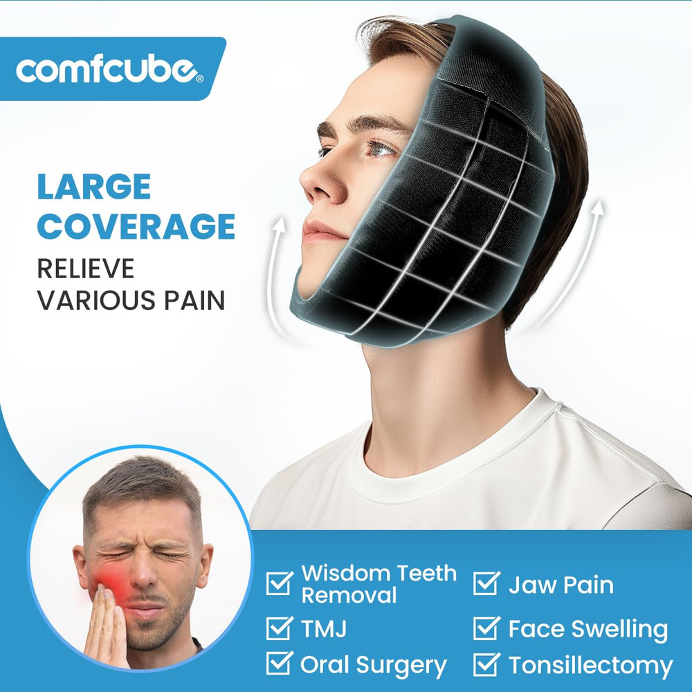 Close-up of jaw cooling with ice pack