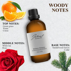 Rose petals and cedarwood scent notes illustration for JCLOUD oil