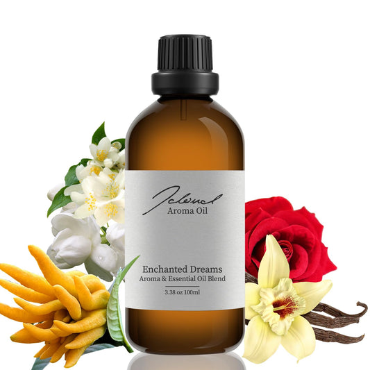 Front view of JCLOUD Enchanted Dreams essential oil bottle 100 mL