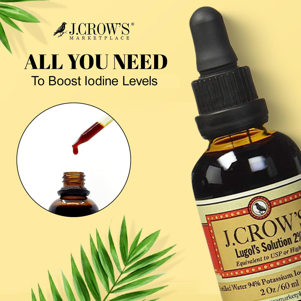 J.CROW'S Lugol's Iodine 2% packaging box and bottle