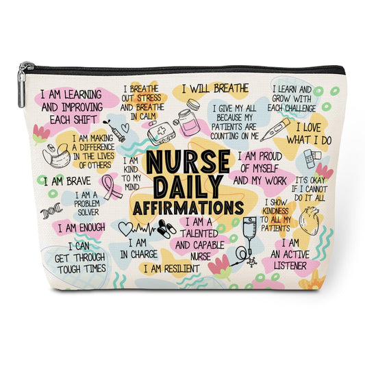 Jeilink daily affirmations makeup bag front view, durable fabric for daily travel.