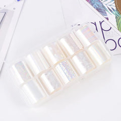 JERCLITY Aurora transfer foil roll applied to UV nail for easy design