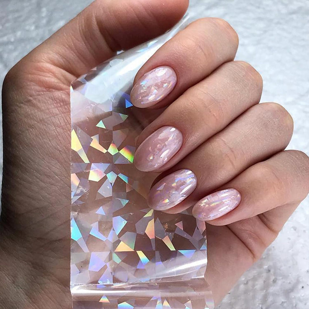 JERCLITY Aurora translucent foil sheets displayed for DIY nail design
