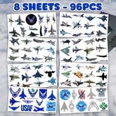Jet Fighter tattoo patterns by US Airplane, bright colors suitable for face art.