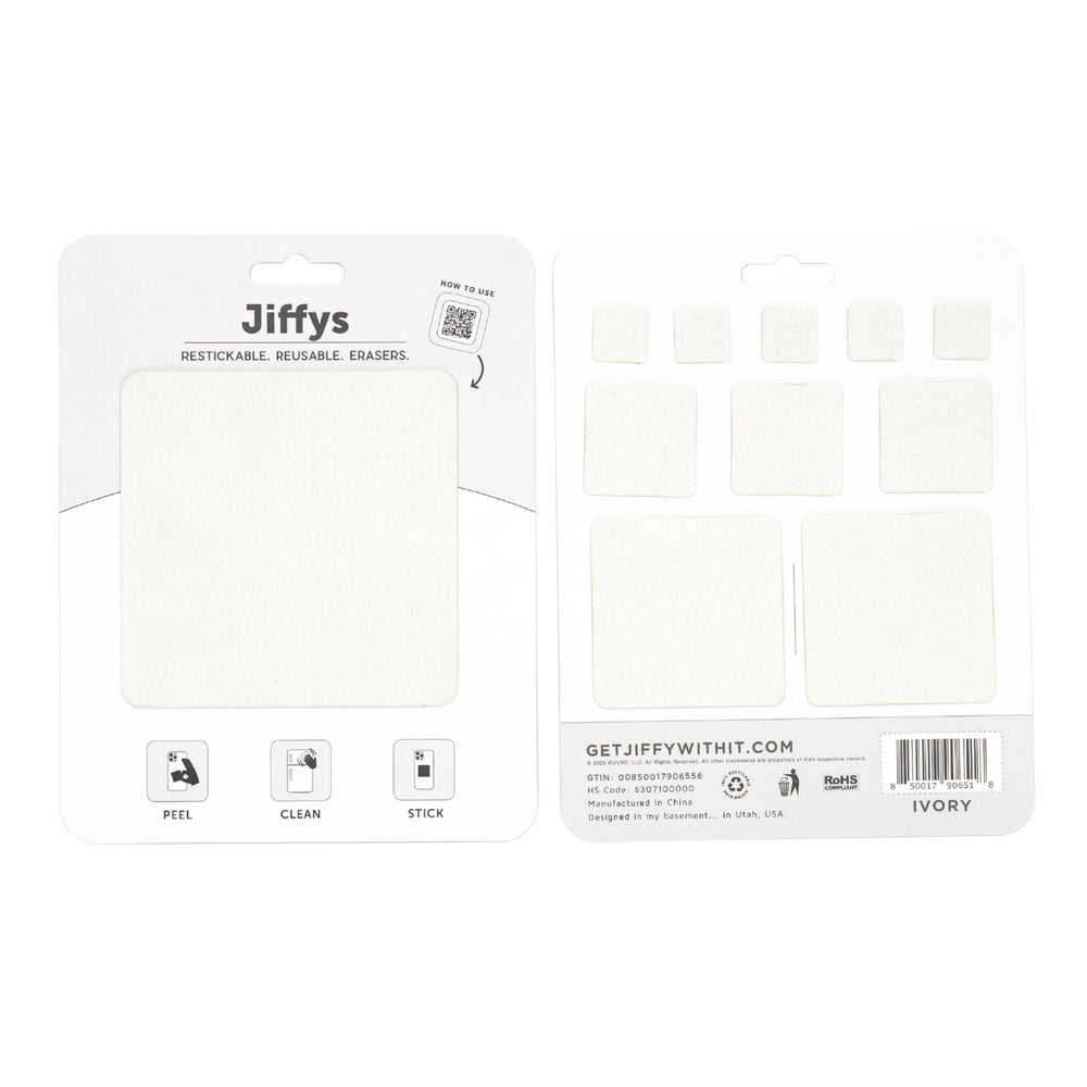 Jiffys Restickable Cleaning Pads in ivory—compact, adhesive cleaning pad