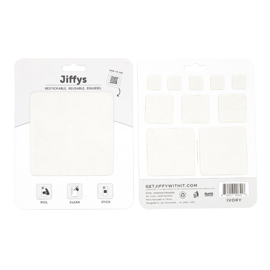 Jiffys Restickable Cleaning Pads in ivory—compact, adhesive cleaning pad