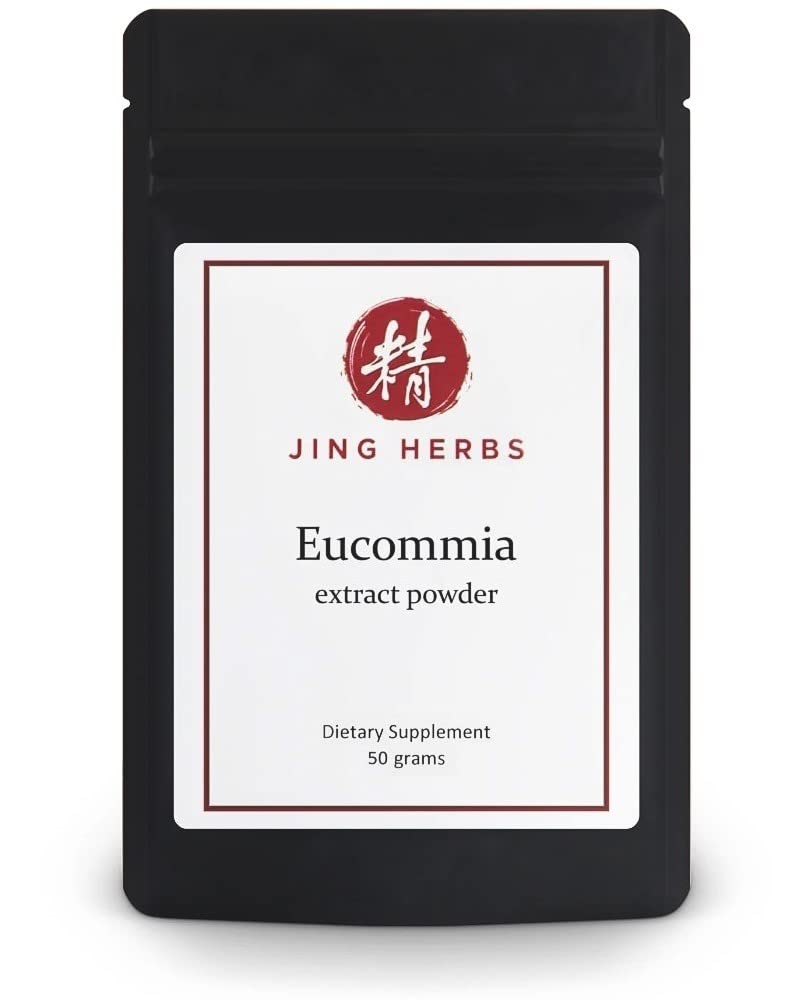 Jing Herbs Eucommia extract powder in a 50g container