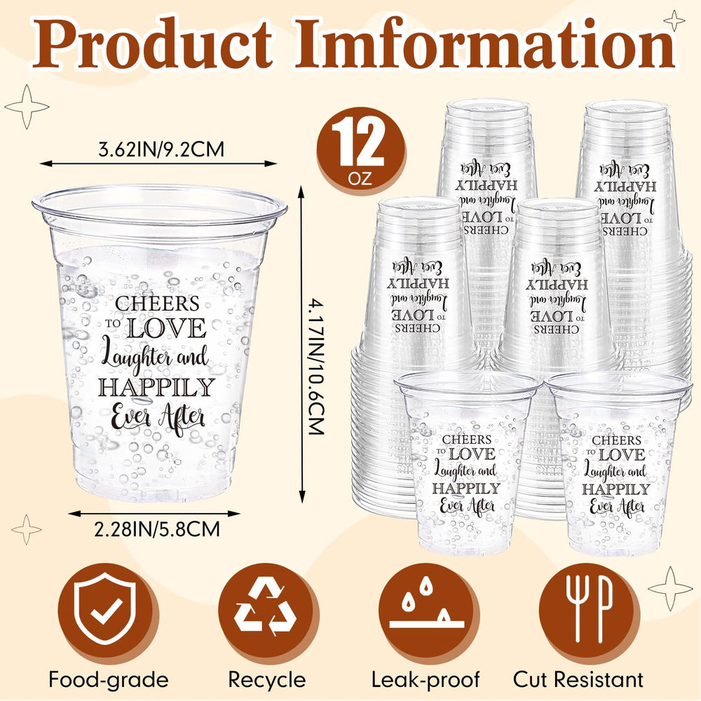 Jingmore 12oz clear wedding cup, side view, showcasing sturdy disposable design