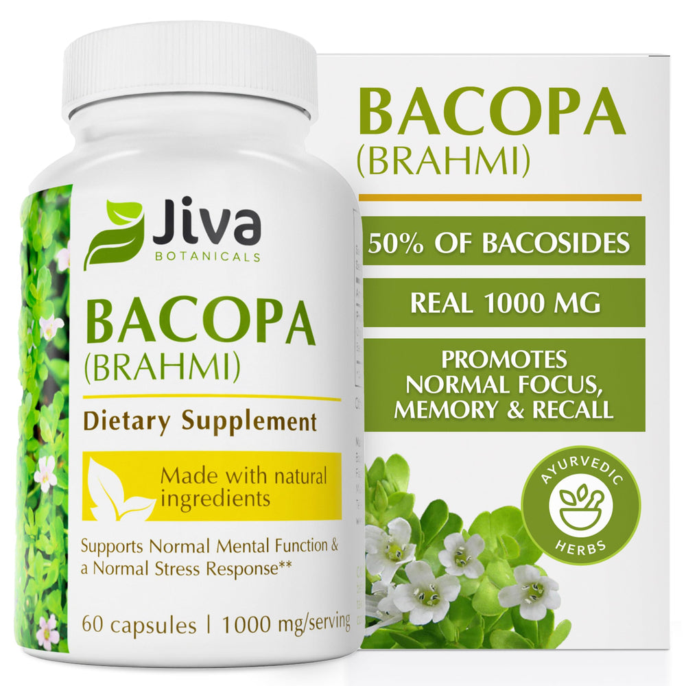 Jiva Botanicals Bacopa Monnieri bottle front showing 60 capsules