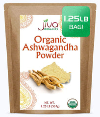 Front view of Jiva Organics Ashwagandha 20oz powder bag