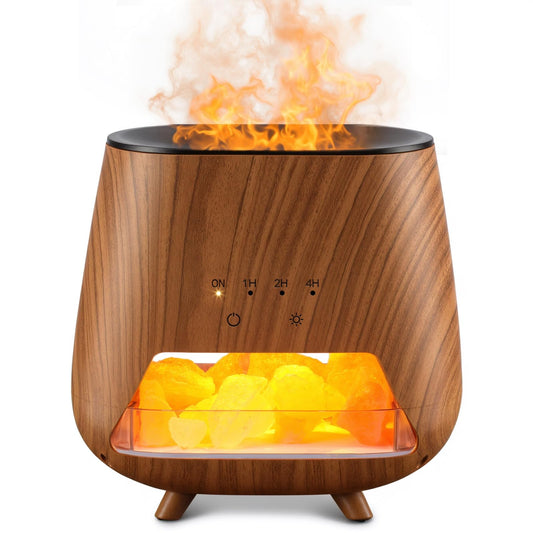 Front view of JJNJJN 200ml essential oil diffuser with Himalayan pink salt lamp and 9-color LED night light