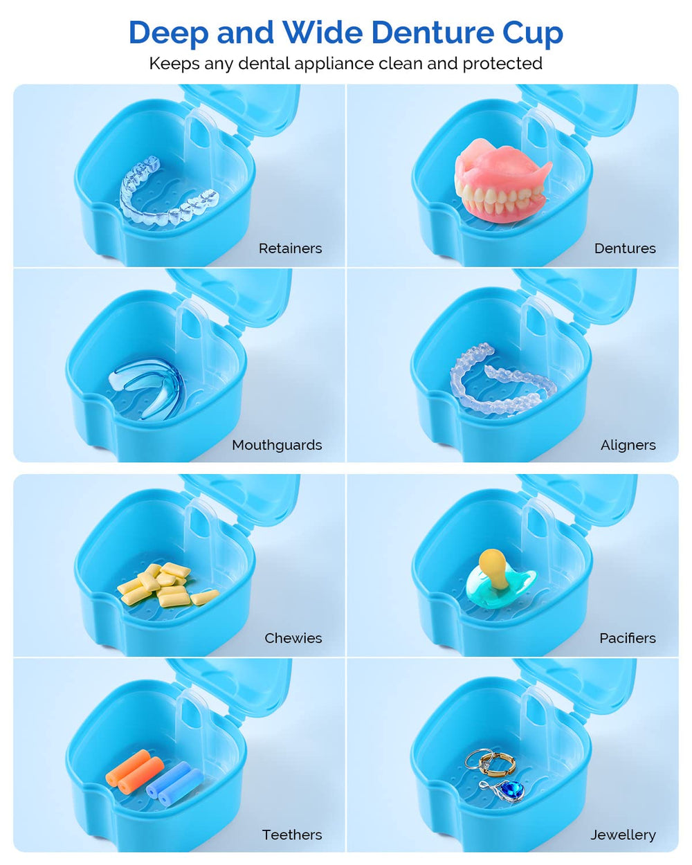 All-in-one denture care kit in Navy and Teal colors