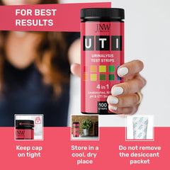 Color chart reference on UTI urine test strips bottle