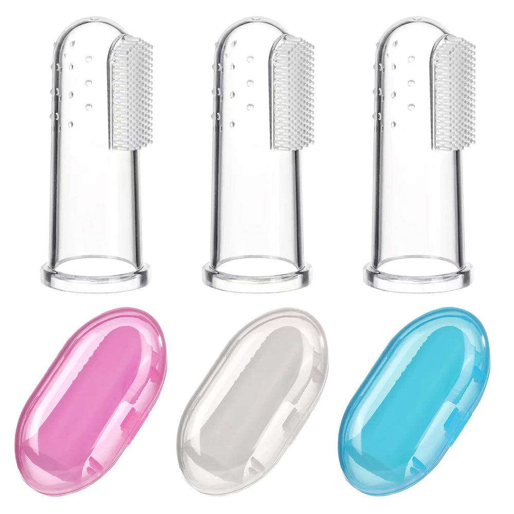 Close-up of Jochebed baby finger toothbrush showing soft silicone material