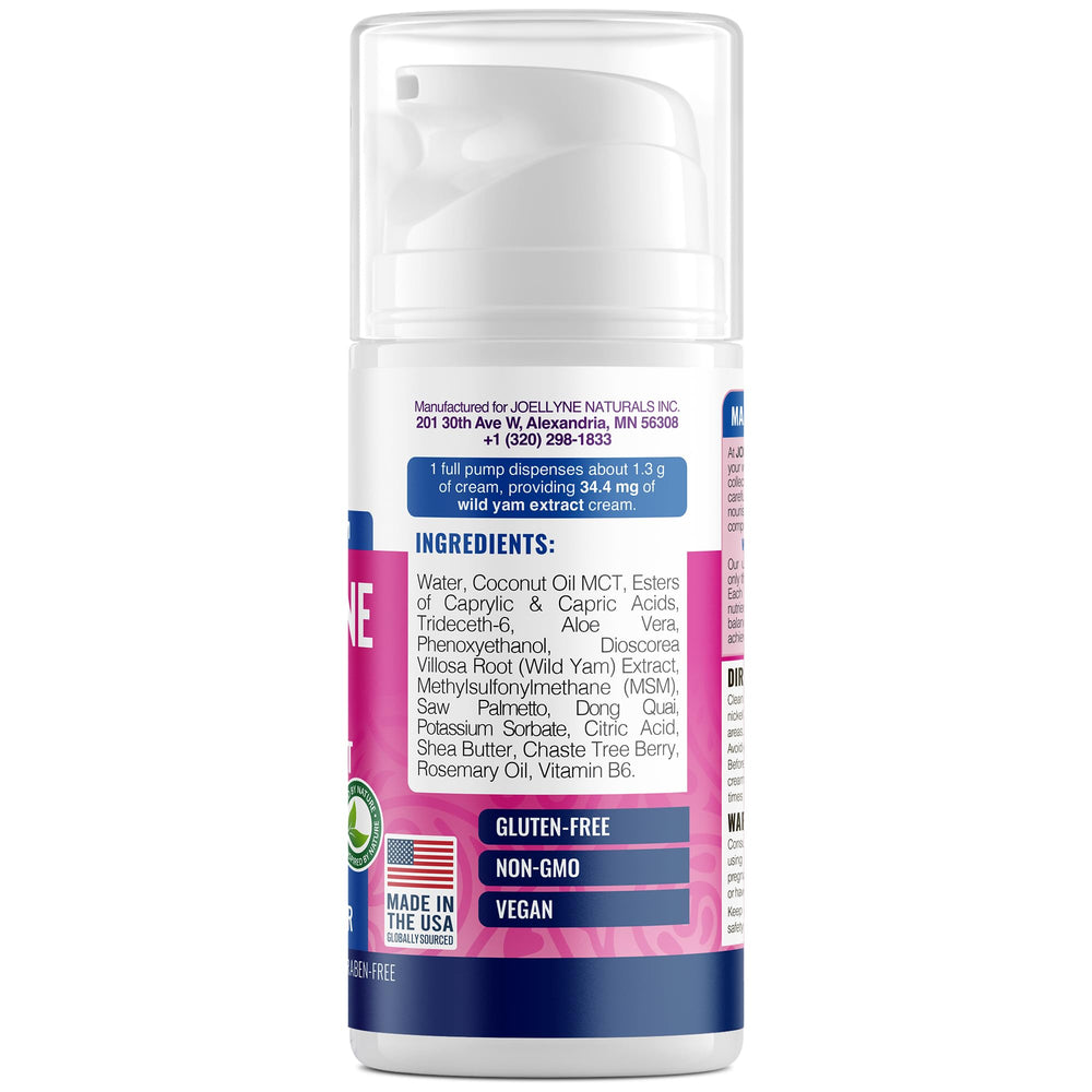 Joellyne Naturals midlife-balance routine visual suggests complementary nutrition for comfort.
