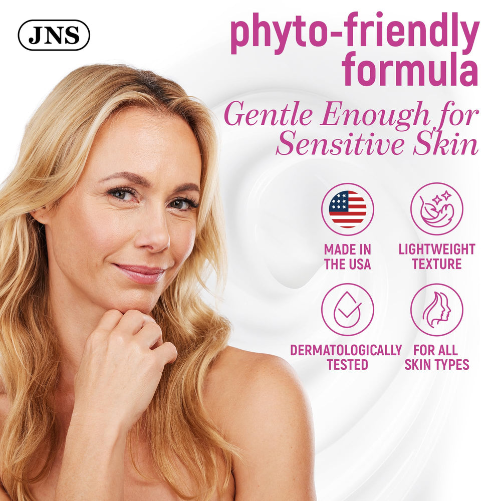 Joellyne Naturals sensitive-skin image highlights clean formula with non-GMO, soy-free ingredients.