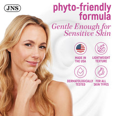 Joellyne Naturals sensitive-skin image highlights clean formula with non-GMO, soy-free ingredients.