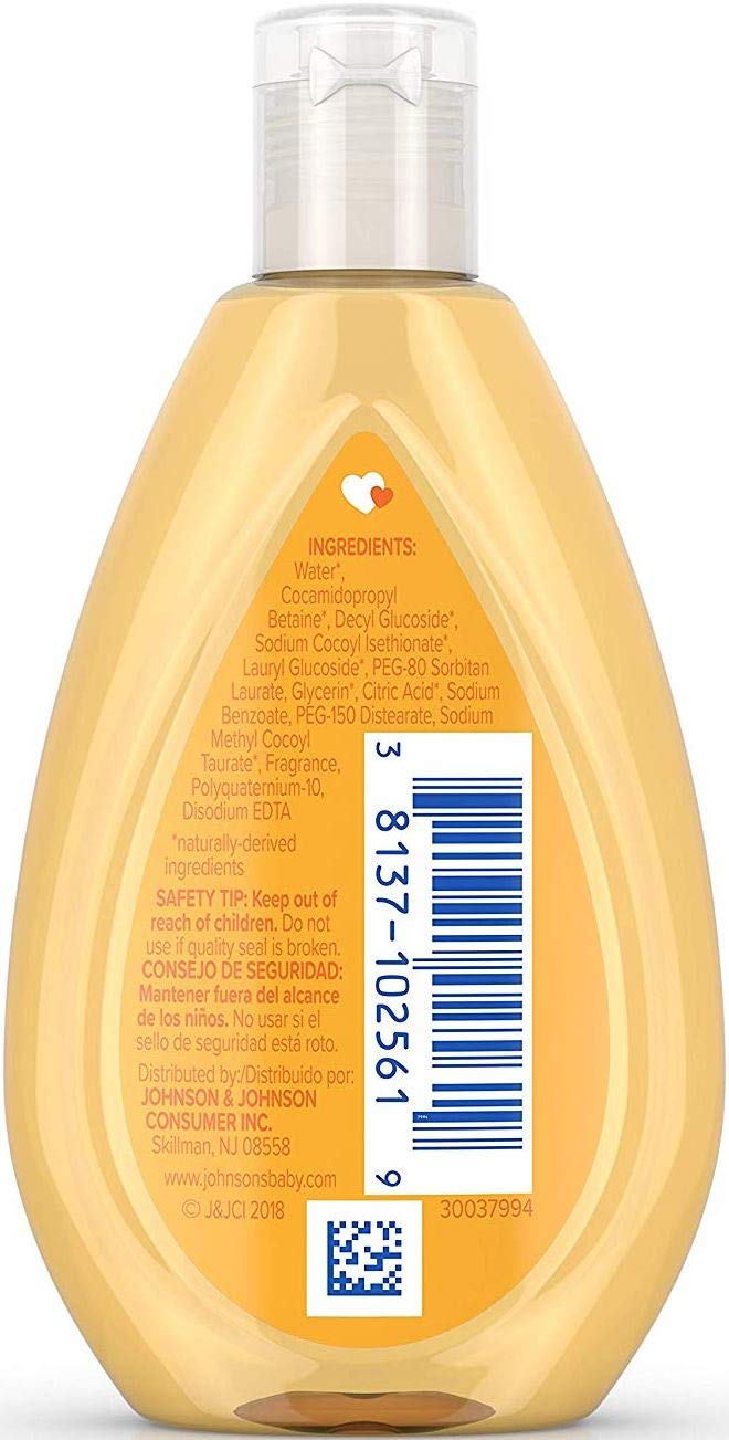 Johnson's Baby Shampoo No More Tears bottle highlighting tear-free use and gentle rinse