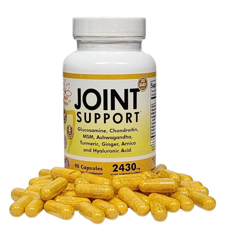 Joint support product image showing 2430mg formula with Glucosamine, Chondroitin, MSM, Hyaluronic Acid – 90 capsules