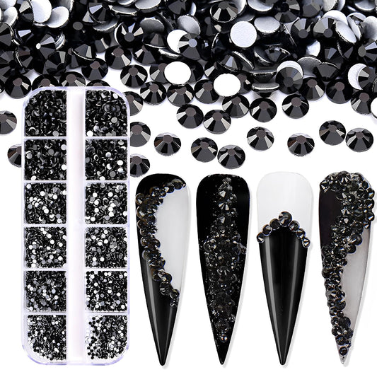Jollin flatback rhinestones set for six sizes, ideal for versatile nail art and crafts.