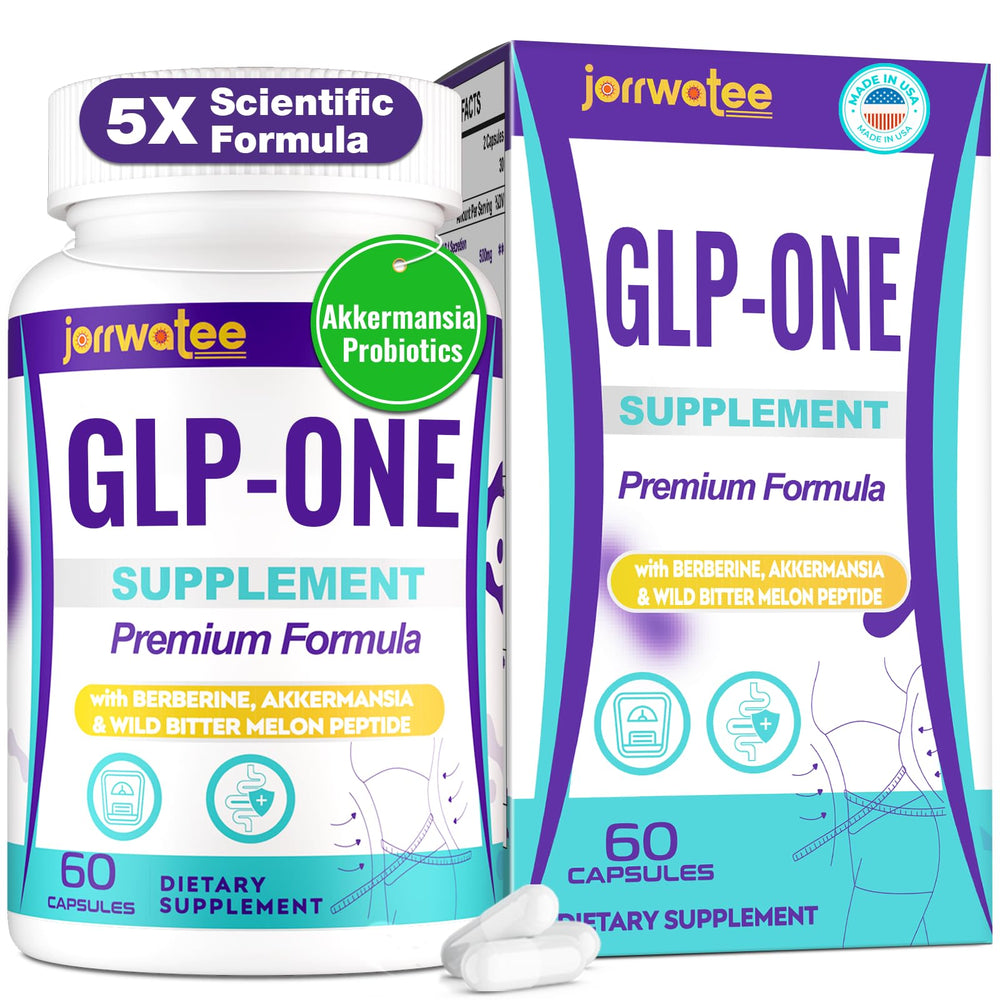Front view of Jorrwatee GLP ONE 60-count probiotic bottle