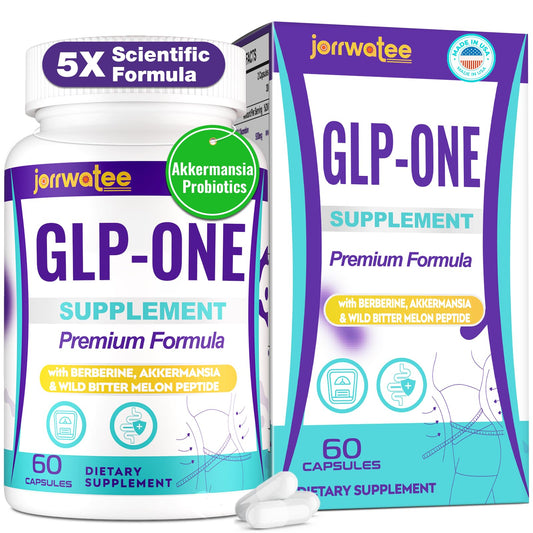 Front view of Jorrwatee GLP ONE 60-count probiotic bottle