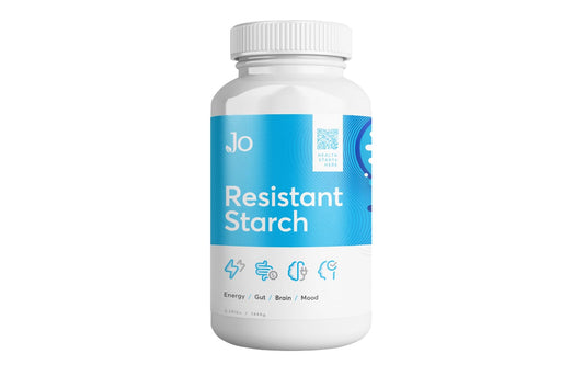 Front view of Jo’s Resistant Starch Powder 3 lb container