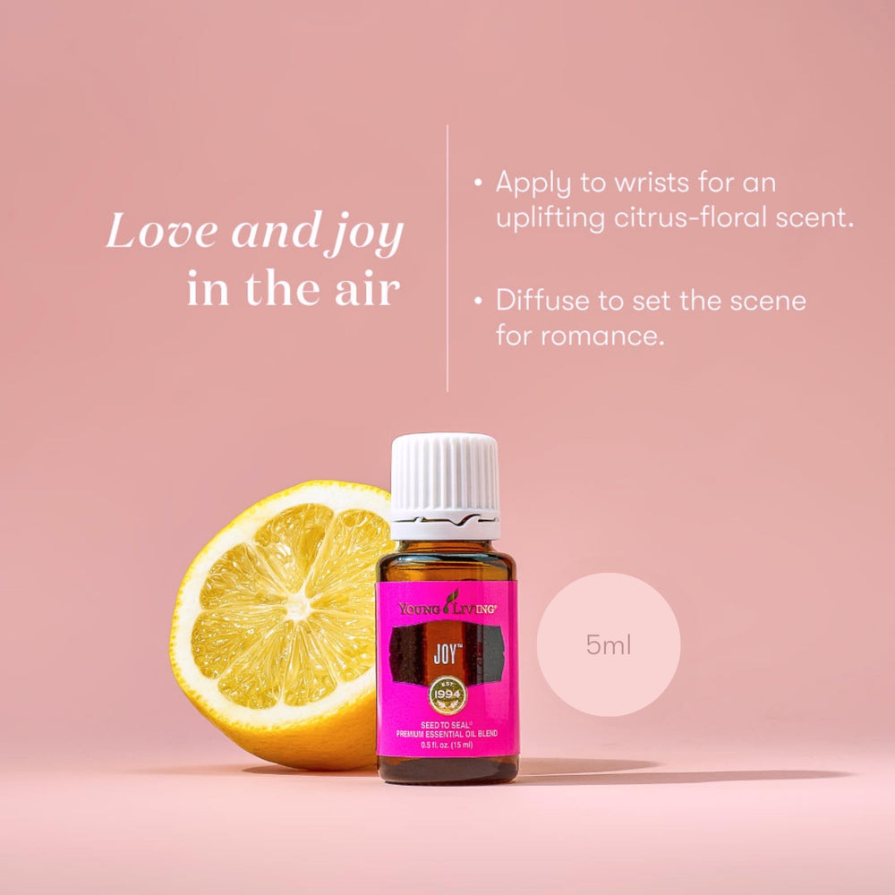 Close-up of Joy essential oil blend ingredients