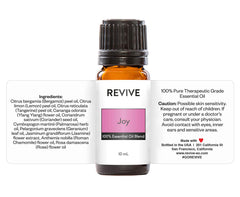 Close-up of Joy Essential Oil Blend bottle label