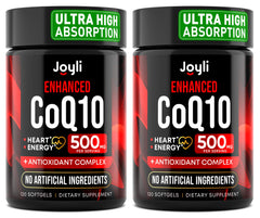 JOYLI Nutrition CoQ10 500mg two-pack bottle front showing convenient daily supplement