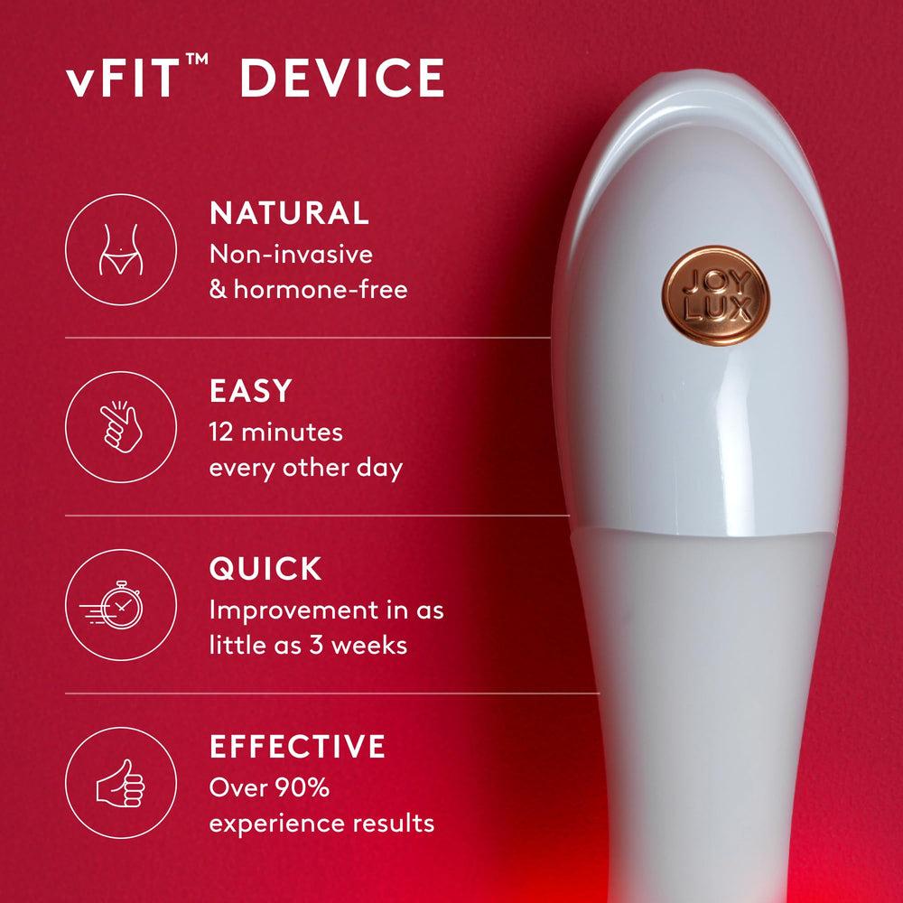 Joylux Photonic Gel bottle beside the device for comfortable sessions.