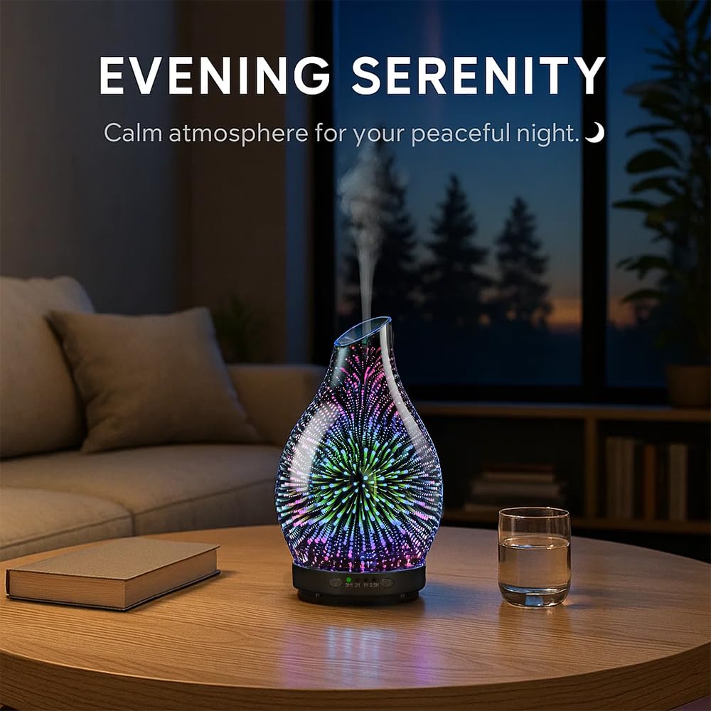 Close-up of the 3D fireworks glass design on JOYOLO diffuser