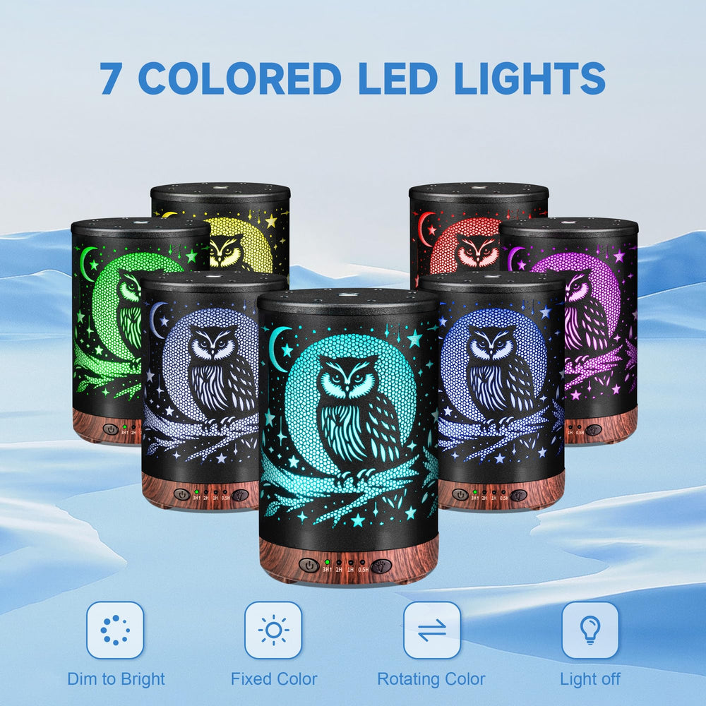 JOYOLO Owl diffuser displaying 7 color LED lights