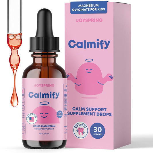 JoySpring Calmify bottle label for kids with chamomile and L-Theanine