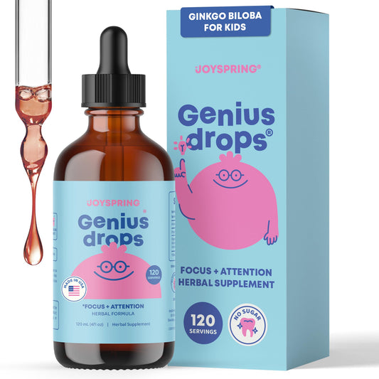 JoySpring Genius Drops bottle with 4 oz label
