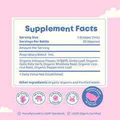 Serving size and bottle label for Genius Drops