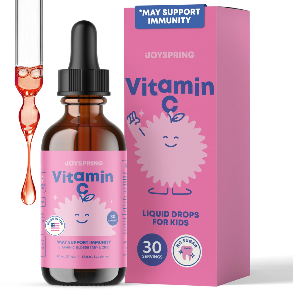 JoySpring Vitamin C drops for kids with elderberry and zinc – 2 oz bottle – 30 servings
