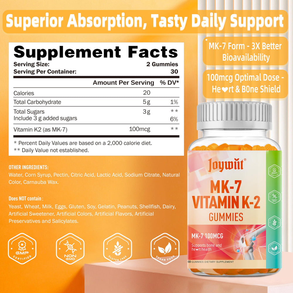 Natural orange-flavored chewable Vitamin K2 MK-7 gummy