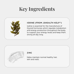 JSHealth Hair Formula kelp and zinc ingredients highlighted on label.