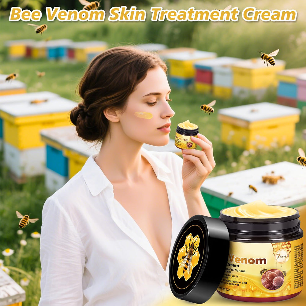 Juanchi Bee Venom Cream packaging on display for care.