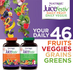 Illustration of JuiceFestiv ingredients: 46 fruits, vegetables, grains and greens