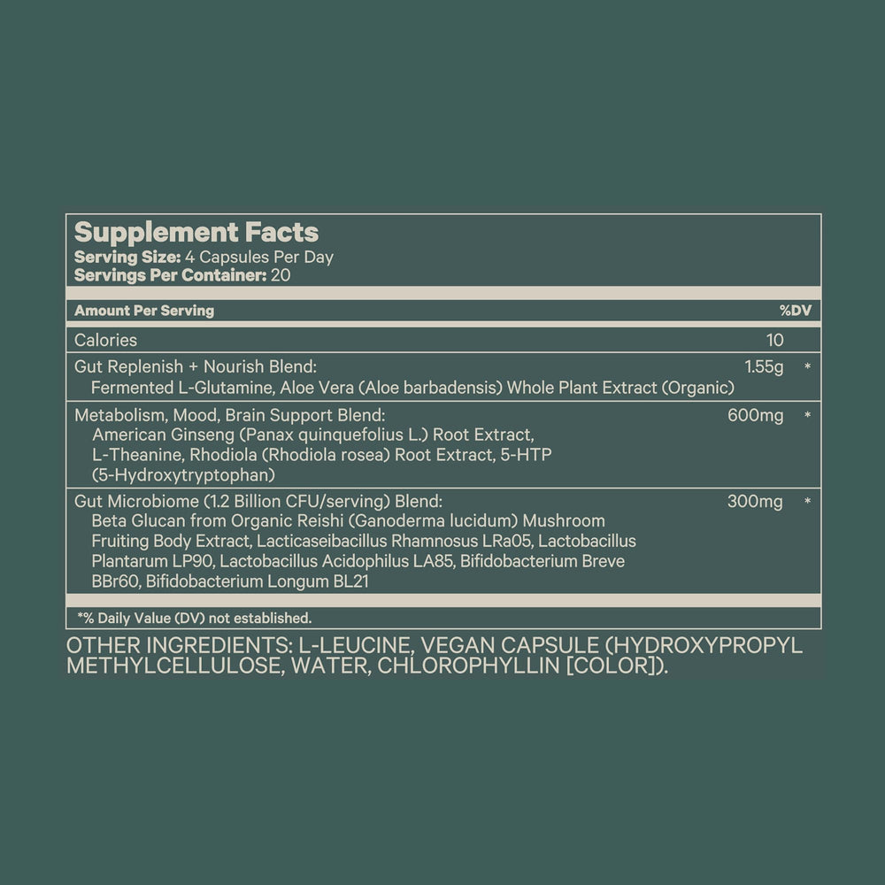 Packaging details including ingredients panel for Juna Gut Therapy