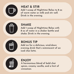 Just Ingredients Chai Nighttime Relax scoop for easy nightly measurement.
