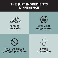 Just Ingredients Magnesium Complex vegan and gluten-free packaging badge