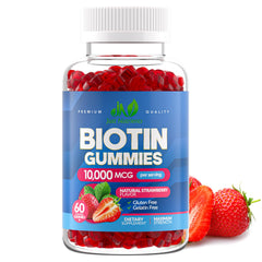 Front view of Just Nutrients Biotin 10,000mcg Gummies bottle