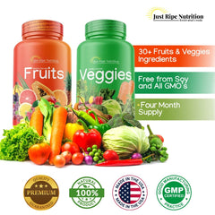 Ingredients showcase for Just Ripe Nutrition fruits and vegetables supplement
