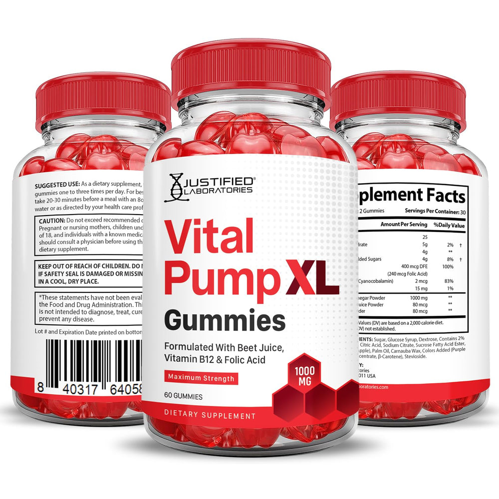 Close-up of Vital Pump XL gummies showing texture and color