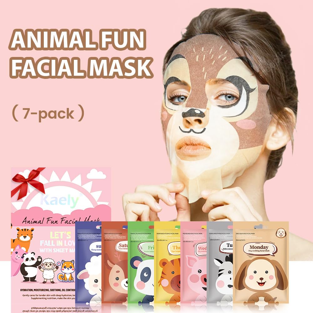 Kaely animal-character sheet masks close-up showing gentle hydration.