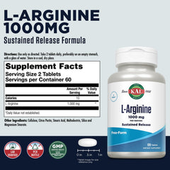 KAL L-Arginine 1000 mg product label